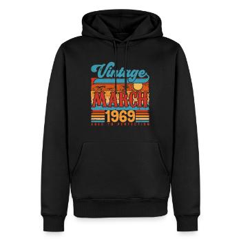 Mars 1969, Cadeau Anniversaire Vintage Mars 1969. - Sweat à capuche Premium bio Homme - noir - Devant - Nico (187cm)