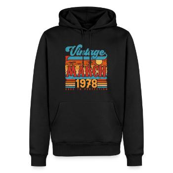 Mars 1978, Cadeau Anniversaire Vintage Mars 1978. - Sweat à capuche Premium bio Homme - noir - Devant - Nico (187cm)