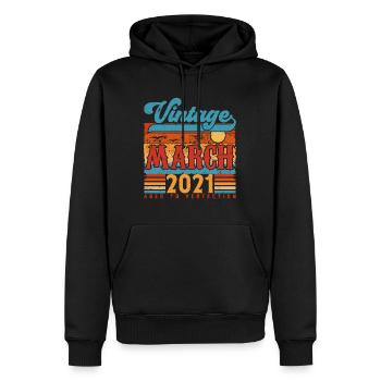 Mars 2021, Cadeau Anniversaire Vintage Mars 2021. - Sweat à capuche Premium bio Homme - noir - Devant - Nico (187cm)