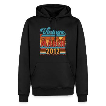 Mars 2012, Cadeau Anniversaire Vintage Mars 2012. - Sweat à capuche Premium bio Homme - noir - Devant - Nico (187cm)