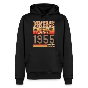 1955. Jahrgang Jahrgang 1955 Jubiläum - Männer Premium Bio Hoodie - Schwarz - Vorne - Nico (187cm)
