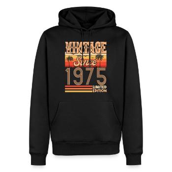 anniversaire 1975. Vintage né en 1975 anniversaire - Sweat à capuche Premium bio Homme - noir - Devant - Nico (187cm)