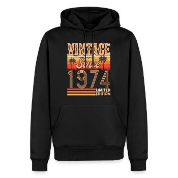 anniversaire 1974. Vintage né en 1974 anniversaire - Sweat à capuche Premium bio Homme - noir - Devant - Nico (187cm)