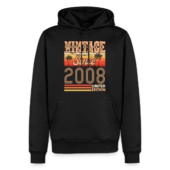 anniversaire 2008. Vintage né en 2008 anniversaire - Sweat à capuche Premium bio Homme - noir - Devant - Nico (187cm)