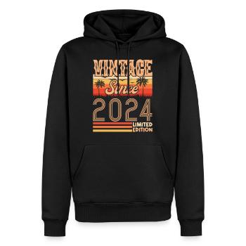 anniversaire 2024. Vintage né en 2024 anniversaire - Sweat à capuche Premium bio Homme - noir - Devant - Nico (187cm)