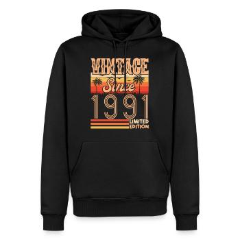 anniversaire 1991. Vintage né en 1991 anniversaire - Sweat à capuche Premium bio Homme - noir - Devant - Nico (187cm)