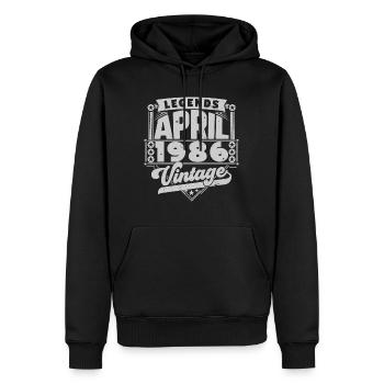 Cadeau Vintage Anniversaire avril 1986, avril 1986 - Sweat à capuche Premium bio Homme - noir - Devant - Nico (187cm)