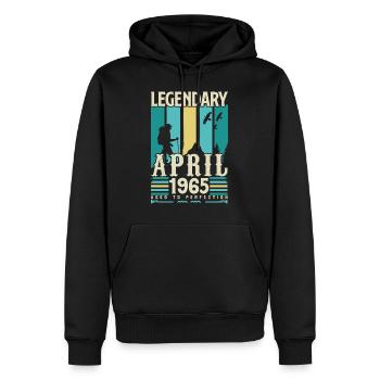 cadeau Anniversaire Avril 1965, Vintage avril 1965 - Sweat à capuche Premium bio Homme - noir - Devant - Nico (187cm)