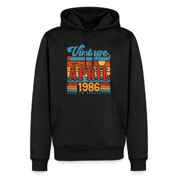Avril 1986, Cadeau Anniversaire Vintage avril 1986 - Sweat à capuche Premium bio Homme - noir - Devant - Nico (187cm)