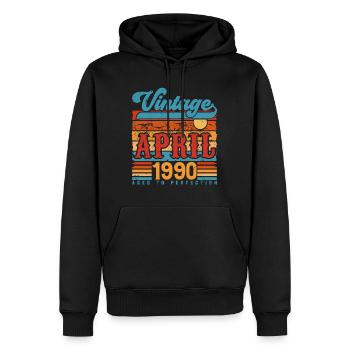 Avril 1990, Cadeau Anniversaire Vintage avril 1990 - Sweat à capuche Premium bio Homme - noir - Devant - Nico (187cm)