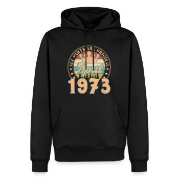 Avril 1973. Cadeau d’anniversaire avril 1973 April - Sweat à capuche Premium bio Homme - noir - Devant - Nico (187cm)