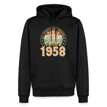 Avril 1958. Cadeau d’anniversaire avril 1958 April - Sweat à capuche Premium bio Homme - noir - Devant - Nico (187cm)