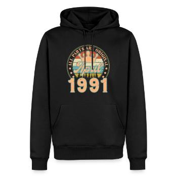 Avril 1991. Cadeau d’anniversaire avril 1991 April - Sweat à capuche Premium bio Homme - noir - Devant - Nico (187cm)