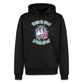 RAINBOW DREAMS, UN RÊVE DE LICORNE ENDORMIE - Sweat à capuche Premium bio Homme - noir - Devant - Nico (187cm)