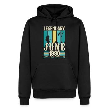 cadeau Anniversaire Juin 1990, Vintage juin 1990. - Sweat à capuche Premium bio Homme - noir - Devant - Nico (187cm)