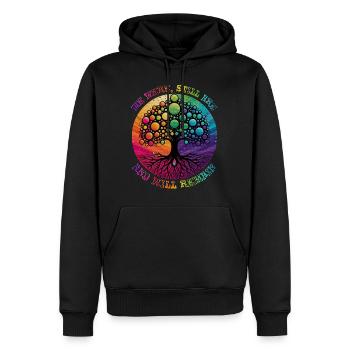 NOUS ÉTIONS, SOMMES TOUJOURS, ET RESTERONS LGBTQIA+ - Sweat à capuche Premium bio Homme - noir - Devant - Nico (187cm)