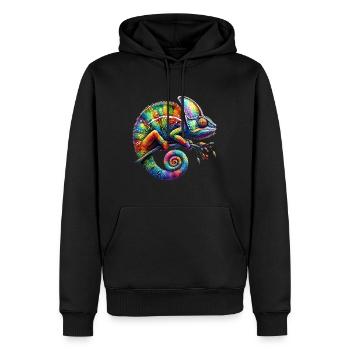 CAMÉLÉON VIBRANT : LE CHEF-D’ŒUVRE ARTISTIQUE DE LA NATURE - Sweat à capuche Premium bio Homme - noir - Devant - Nico (187cm)