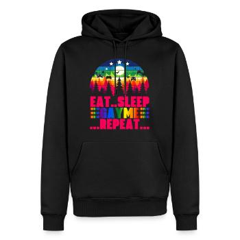 Eat Sleep Gayme Repeat: Retro-Gaming-Pride-Design - Männer Premium Bio Hoodie - Schwarz - Vorne - Nico (187cm)
