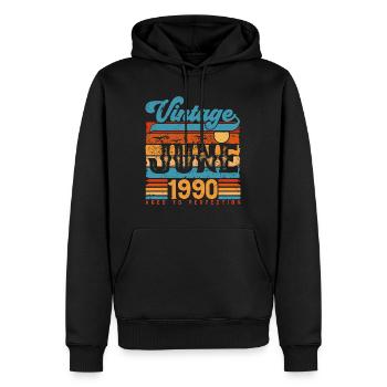 Juin 1990, Cadeau Anniversaire Vintage juin 1990. - Sweat à capuche Premium bio Homme - noir - Devant - Nico (187cm)