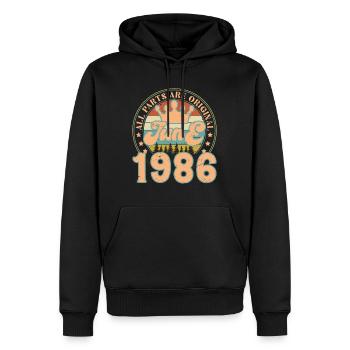 Juin 1986. Cadeau d’anniversaire juin 1986. June - Sweat à capuche Premium bio Homme - noir - Devant - Nico (187cm)