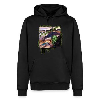 "Meloncholia" - Männer Premium Bio Hoodie - Schwarz - Vorne - Nico (187cm)