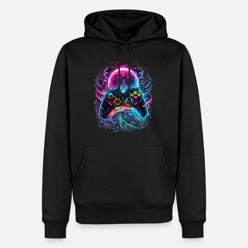 Synthwave Cyberpunk Gaming Controller - Männer Premium Bio Hoodie - Schwarz