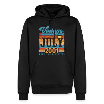 Juillet 2001, Cadeau Anniversaire juillet 2001. - Sweat à capuche Premium bio Homme - noir - Devant - Nico (187cm)