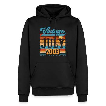 Juillet 2003, Cadeau Anniversaire juillet 2003. - Sweat à capuche Premium bio Homme - noir - Devant - Nico (187cm)