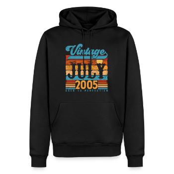Juillet 2005, Cadeau Anniversaire juillet 2005. - Sweat à capuche Premium bio Homme - noir - Devant - Nico (187cm)