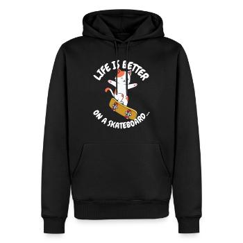 Life is Better on a Skateboard Skate Cat - Men’s Premium Organic Hoodie - black - Front - Nico (187cm)