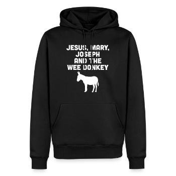 Jésus, Marie, Joseph et le petit âne - Sweat à capuche Premium bio Homme - noir - Devant - Nico (187cm)
