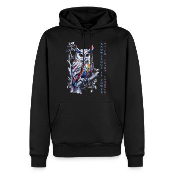 Owl Knowledge is power. Wise, intense and colorful - Men’s Premium Organic Hoodie - black - Front - Nico (187cm)