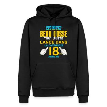 Anniversaire 18 ans Garçon Humoristique Beau Gosse - Sweat à capuche Premium bio Homme - noir - Devant - Nico (187cm)