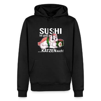 Sushi ist geil, Katzen auch - lustige Sushi Cat - Männer Premium Bio Hoodie - Schwarz - Vorne - Nico (187cm)