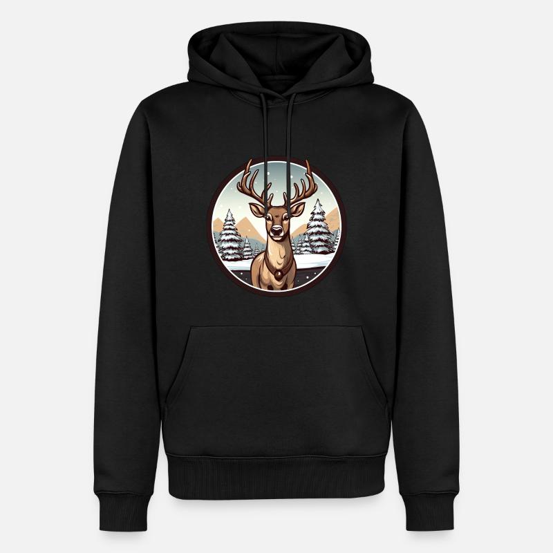 Hirsch im Winter - Männer Premium Bio Hoodie - Schwarz