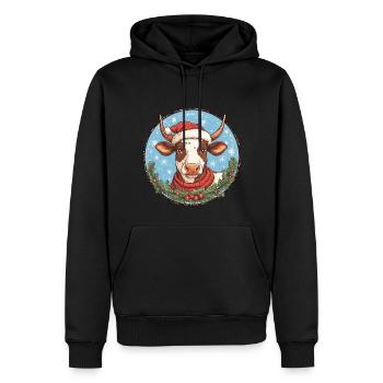 Vaches Noël / Vache du Père Noël - Sweat à capuche Premium bio Homme - noir - Devant - Nico (187cm)