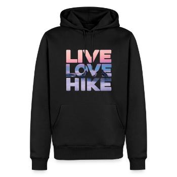 Wandern servus alpin Bergwandern LIVE LOVE HIKE - Männer Premium Bio Hoodie - Schwarz - Vorne - Nico (187cm)