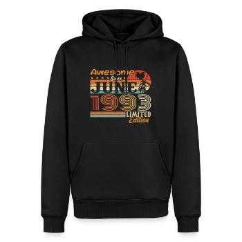 Juin 1993 Retro Vintage Juni 1993 anniversaire - Sweat à capuche Premium bio Homme - noir - Devant - Nico (187cm)