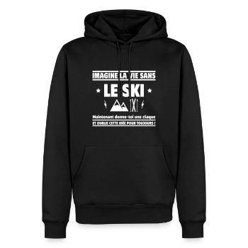 Imagine la vie sans ski : impensable - Sweat à capuche Premium bio Homme - noir - Devant - Nico (187cm)