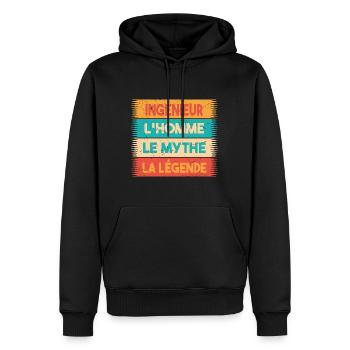 Ingénieur, L'homme, Le mythe, cadeau ingénieur. - Sweat à capuche Premium bio Homme - noir - Devant - Nico (187cm)