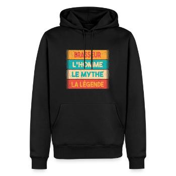 Brasseur, L'homme, Le mythe, cadeau brasseur. - Sweat à capuche Premium bio Homme - noir - Devant - Nico (187cm)