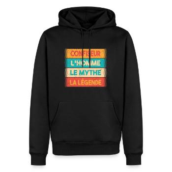 Confiseur, L'homme, Le mythe, cadeau confiseur. - Sweat à capuche Premium bio Homme - noir - Devant - Nico (187cm)