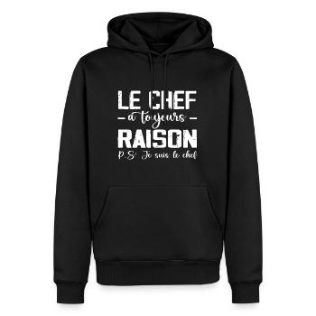 Le Chef a Toujours Raison 👑 - Sweat à capuche Premium bio Homme - noir - Devant - Nico (187cm)
