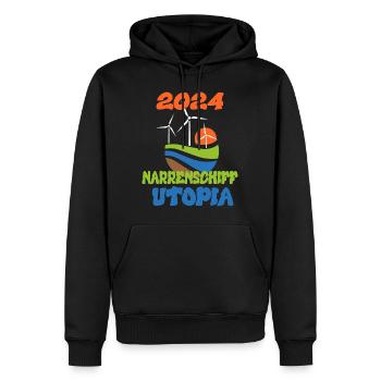 Utopia de la Nef des fous 2024 - Dates - Sweat à capuche Premium bio Homme - noir - Devant - Nico (187cm)
