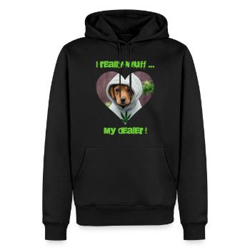 I really wuff my dealer - Männer Premium Bio Hoodie - Schwarz - Vorne - Nico (187cm)
