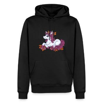 Niedliches Einhorn Kawaii mit Blumen Rosen rosa - Männer Premium Bio Hoodie - Schwarz - Vorne - Nico (187cm)