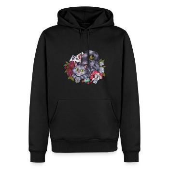 Alice im Wunderland Grinsekatze mit Rosen Karten - Männer Premium Bio Hoodie - Schwarz - Vorne - Nico (187cm)