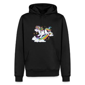 Niedliches Regenbogen Einhorn auf Wolke Geschenk - Männer Premium Bio Hoodie - Schwarz - Vorne - Nico (187cm)