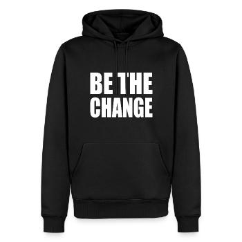 be the change - Männer Premium Bio Hoodie - Schwarz - Vorne - Nico (187cm)