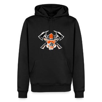 Logo du pompier. Haches de casque de pompier. - Sweat à capuche Premium bio Homme - noir - Devant - Nico (187cm)